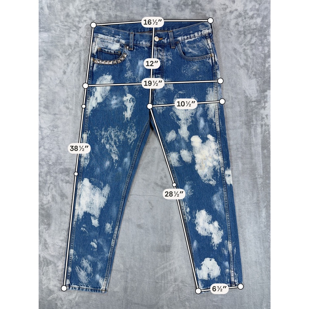 Gucci Studded Skinny Jeans Mens Size 32x29 Blue Acid Wash Made in Italy - Picture 10 of 11
